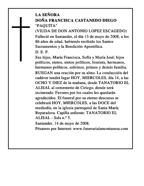 DOÑA FRANCISCA CASTANEDO DIEGO