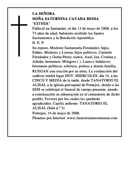 DOÑA SATURNINA CAVADA BEDIA