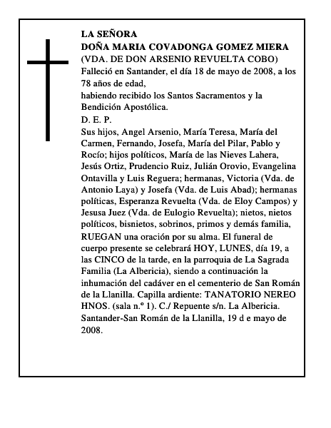 DOÑA MARIA COVADONGA GOMEZ MIERA