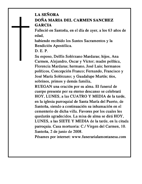 DOÑA MARIA DEL CARMEN SANCHEZ GARCIA