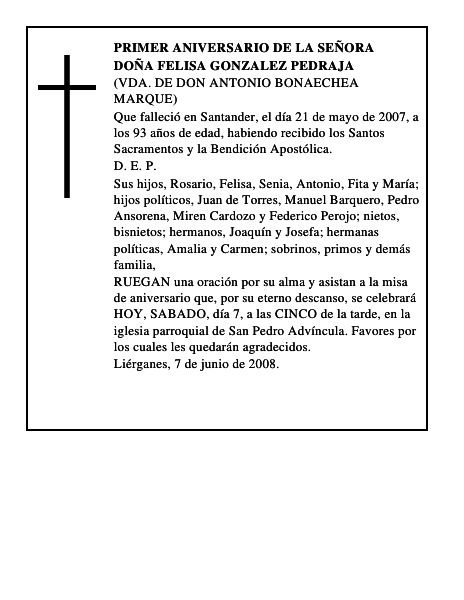 DOÑA FELISA GONZALEZ PEDRAJA