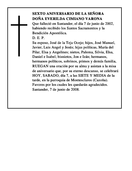 DOÑA EVERILDA CIMIANO VARONA