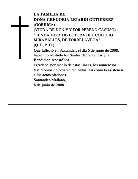 DOÑA GREGORIA LEJARDI GUTIERREZ