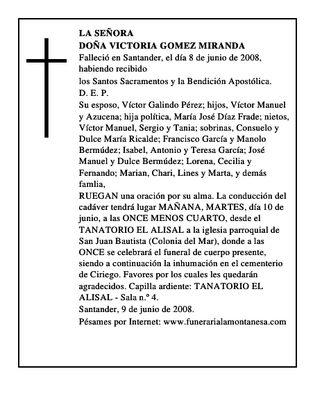 DOÑA VICTORIA GOMEZ MIRANDA