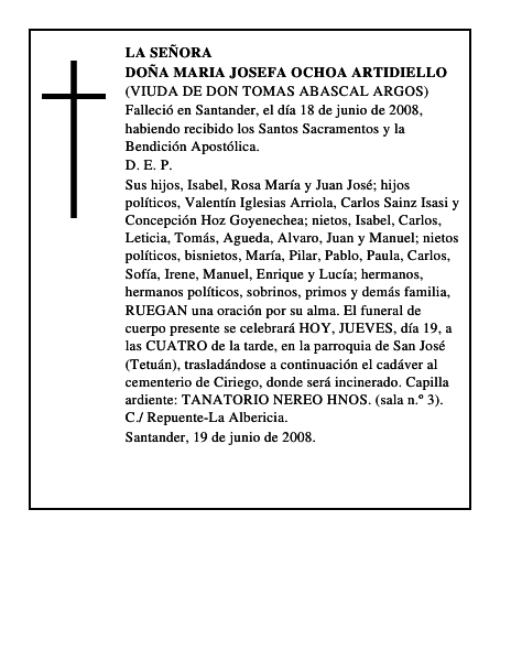 DOÑA MARIA JOSEFA OCHOA ARTIDIELLO