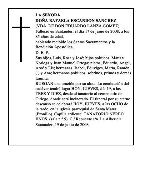 DOÑA RAFAELA ESCANDON SANCHEZ