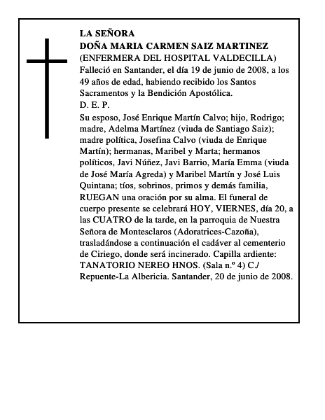 DOÑA MARIA CARMEN SAIZ MARTINEZ