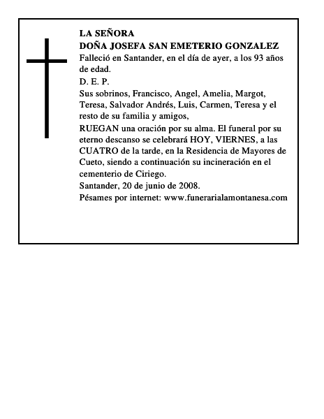 DOÑA JOSEFA SAN EMETERIO GONZALEZ