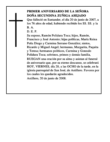 DOÑA SECUNDINA ZUÑIGA AHIJADO