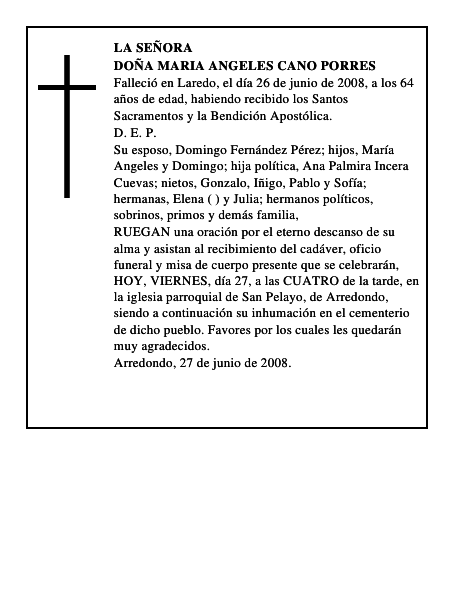 DOÑA MARIA ANGELES CANO PORRES