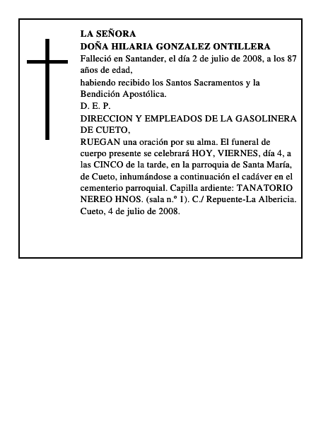 DOÑA HILARIA GONZALEZ ONTILLERA