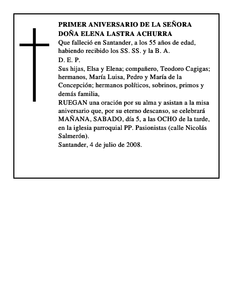 DOÑA ELENA LASTRA ACHURRA