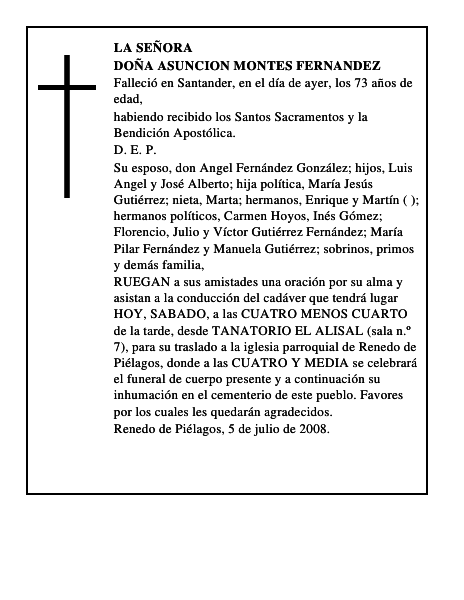 DOÑA ASUNCION MONTES FERNANDEZ
