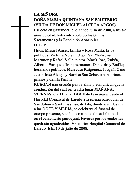 DOÑA MARIA QUINTANA SAN EMETERIO