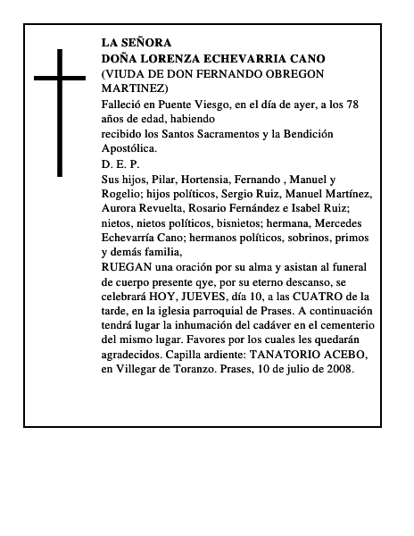 DOÑA LORENZA ECHEVARRIA CANO