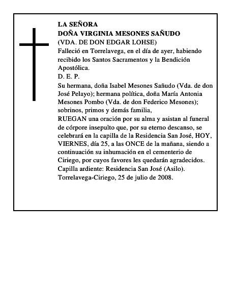 DOÑA VIRGINIA MESONES SAÑUDO