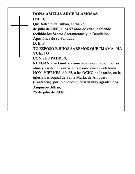 DOÑA AMELIA ARCE LLAMOSAS