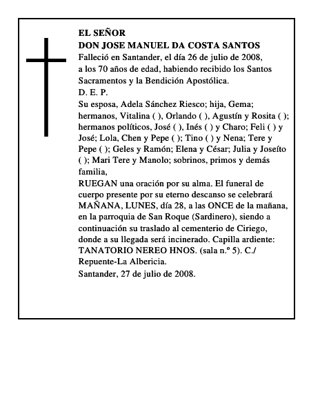 DON JOSE MANUEL DA COSTA SANTOS