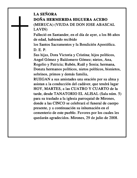 DOÑA HERMERIDA HIGUERA ACEBO