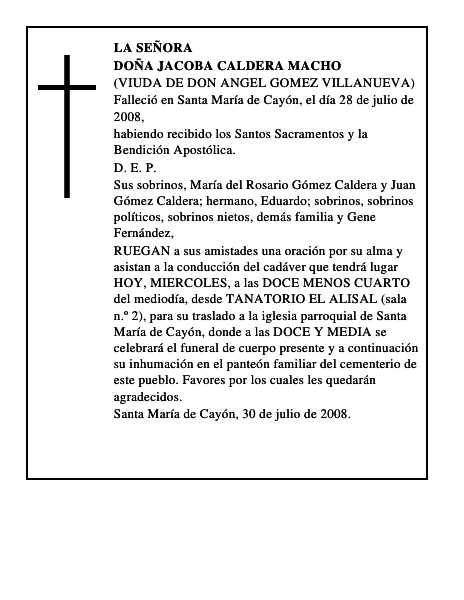 DOÑA JACOBA CALDERA MACHO