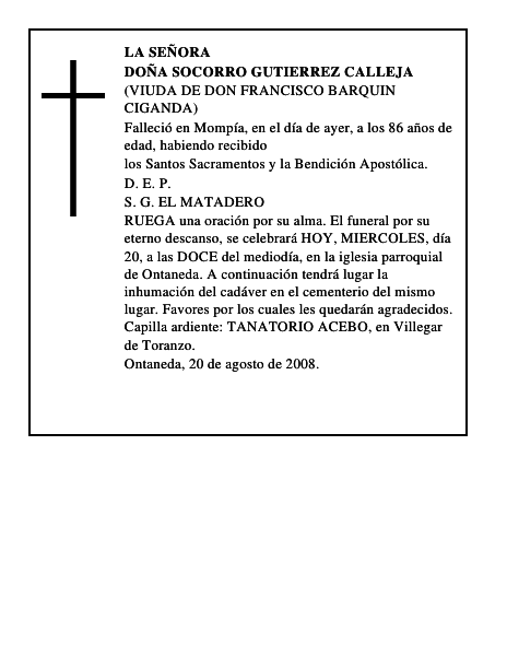 DOÑA SOCORRO GUTIERREZ CALLEJA