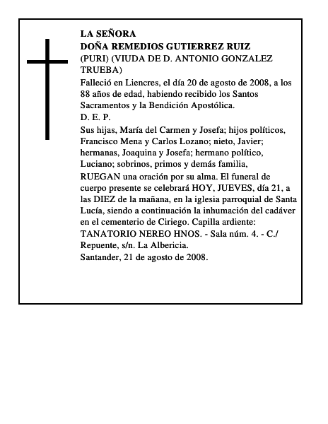 DOÑA REMEDIOS GUTIERREZ RUIZ