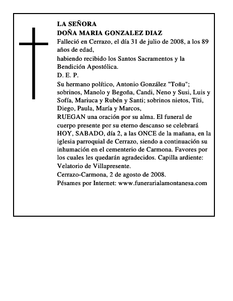 DOÑA MARIA GONZALEZ DIAZ