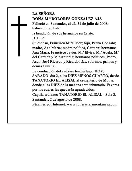 DOÑA M.ª DOLORES GONZALEZ AJA