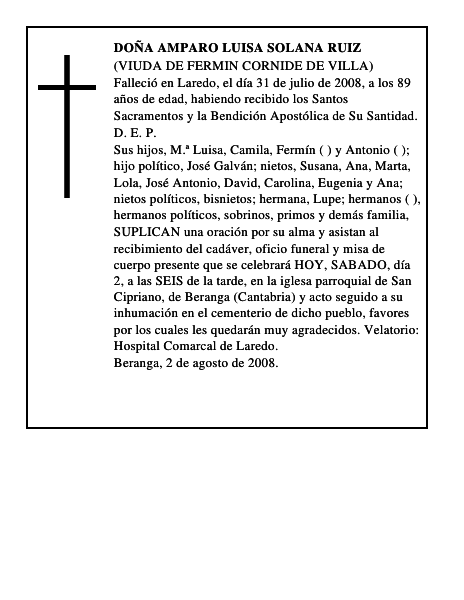 DOÑA AMPARO LUISA SOLANA RUIZ