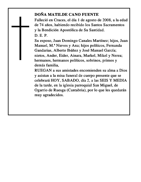 DOÑA MATILDE CANO FUENTE