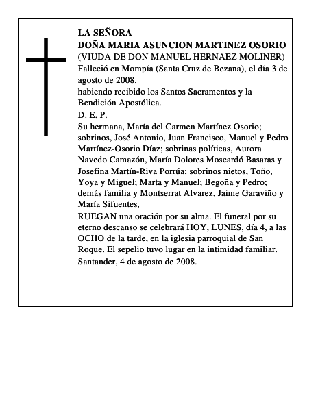 DOÑA MARIA ASUNCION MARTINEZ OSORIO