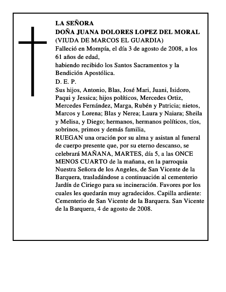 DOÑA JUANA DOLORES LOPEZ DEL MORAL