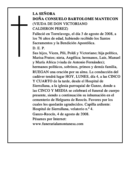 DOÑA CONSUELO BARTOLOME MANTECON