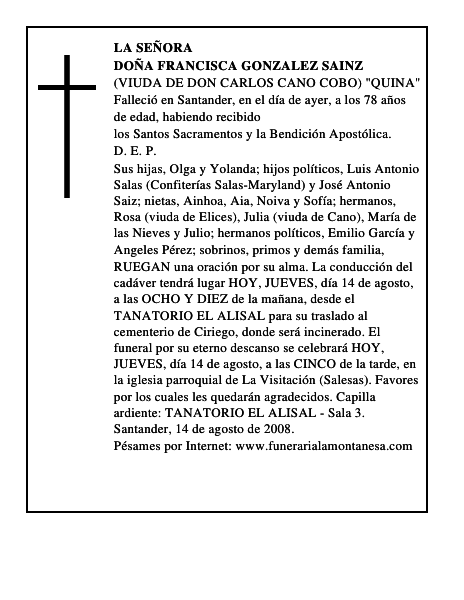 DOÑA FRANCISCA GONZALEZ SAINZ