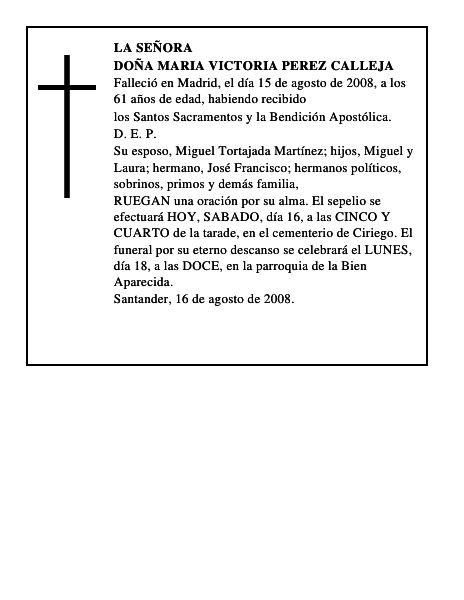 DOÑA MARIA VICTORIA PEREZ CALLEJA