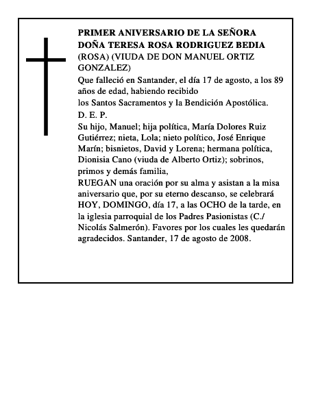 DOÑA TERESA ROSA RODRIGUEZ BEDIA