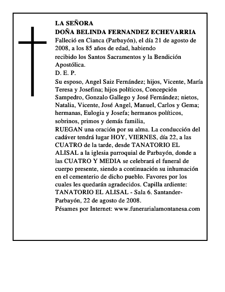 DOÑA BELINDA FERNANDEZ ECHEVARRIA