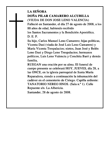 DOÑA PILAR CAMARERO ALCUBILLA