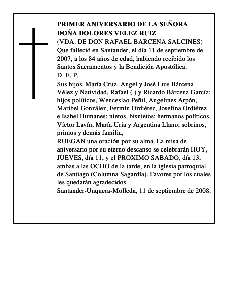 DOÑA DOLORES VELEZ RUIZ