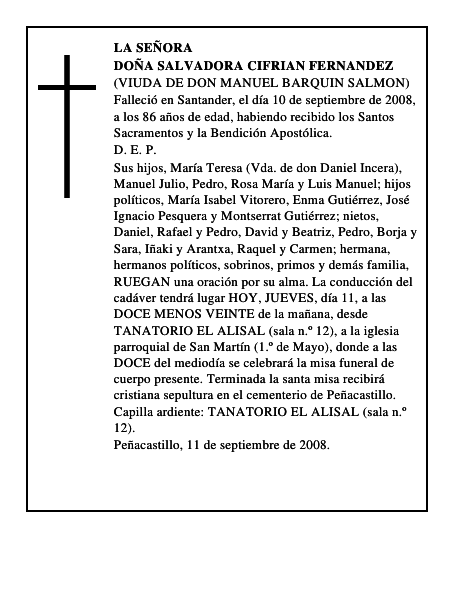 DOÑA SALVADORA CIFRIAN FERNANDEZ