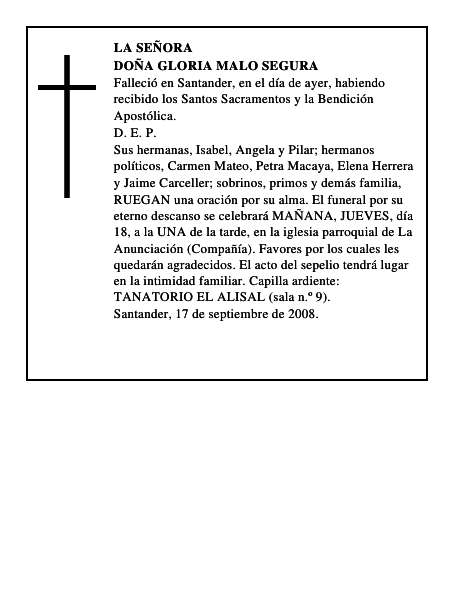 DOÑA GLORIA MALO SEGURA