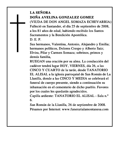 DOÑA AVELINA GONZALEZ GOMEZ