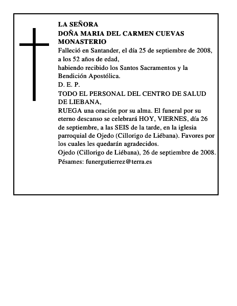 DOÑA MARIA DEL CARMEN CUEVAS MONASTERIO