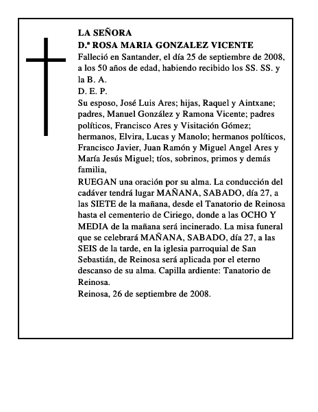 D.ª ROSA MARIA GONZALEZ VICENTE
