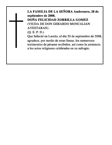 DOÑA FELICIDAD ZORRILLA GOMEZ