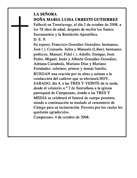 DOÑA MARIA LUISA URRESTI GUTIERREZ