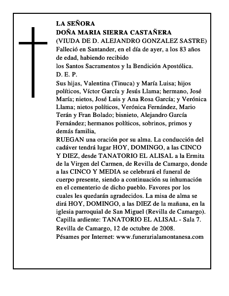 DOÑA MARIA SIERRA CASTAÑERA