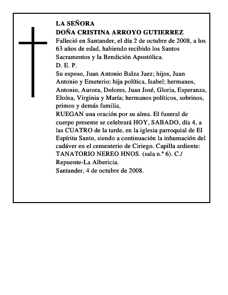 DOÑA CRISTINA ARROYO GUTIERREZ