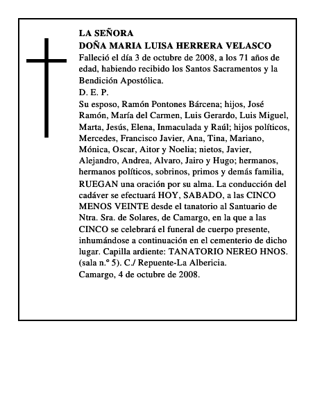 DOÑA MARIA LUISA HERRERA VELASCO