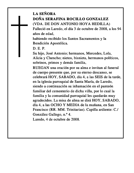 DOÑA SERAFINA ROCILLO GONZALEZ